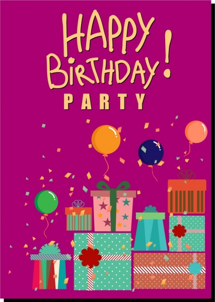생일 파티 배너 다채로운 풍선 선물 상자 아이콘