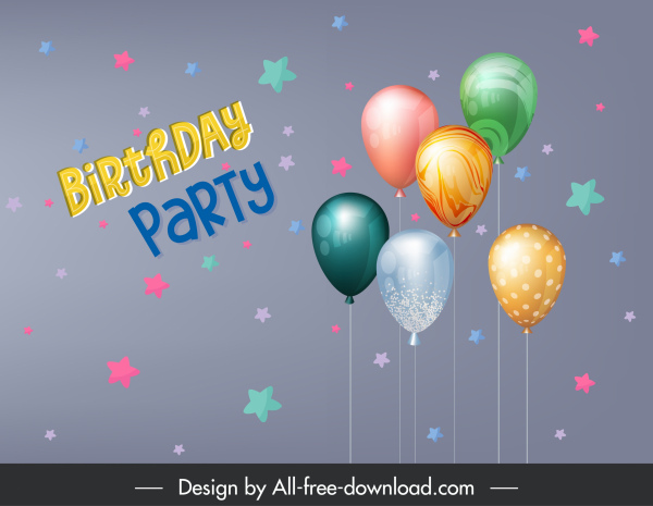 modelo de banner festa de aniversário moderna decoração balões coloridos