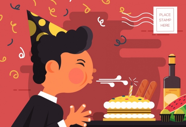 день рождения открытка человек торт иконы конфетти декор