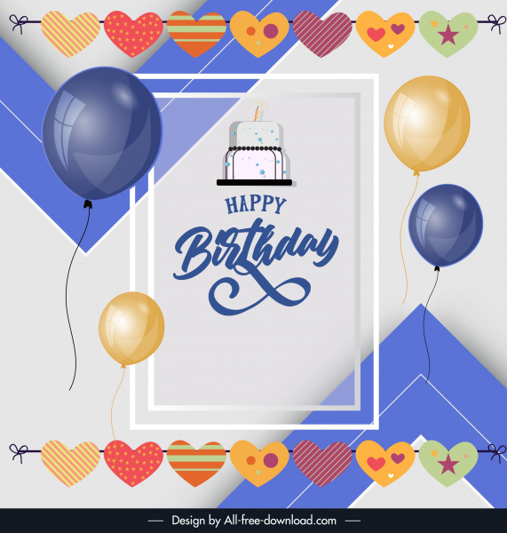 modelo de cartaz de aniversário colorido elegante balão corações decoração