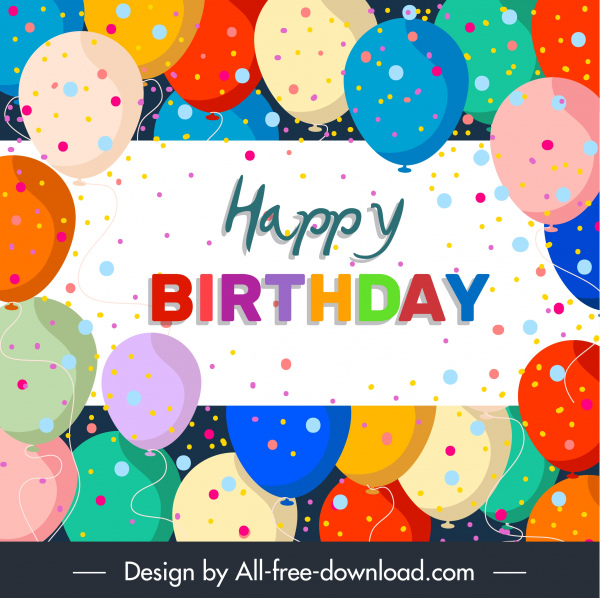 plantilla de cartel de cumpleaños colorido globos planos confeti decoración