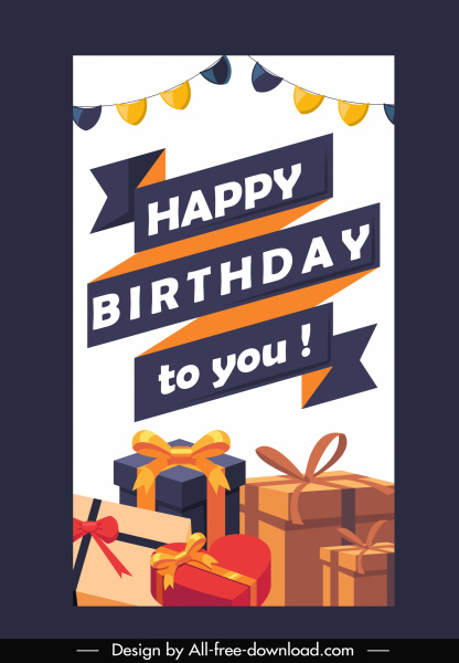 doğum günü posteri şablonu renkli hediye kutusu kurdele dekor