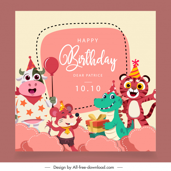plantilla de cartel de cumpleaños lindos animales estilizados personajes de dibujos animados