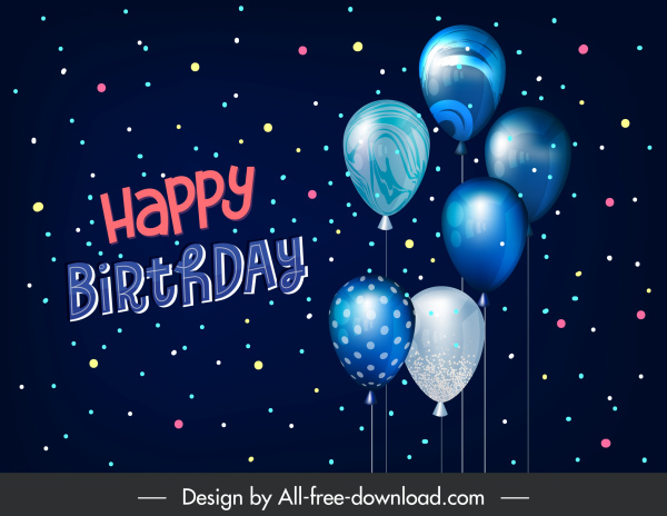 modelo de pôster de aniversário brilhante balões elegantes coloridos moderno