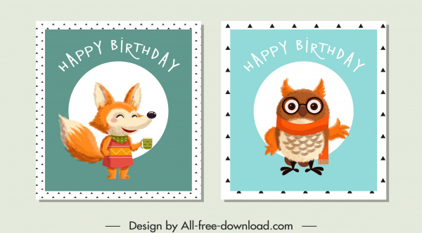 modelos de selo de aniversário estilizado raposa esboço de coruja