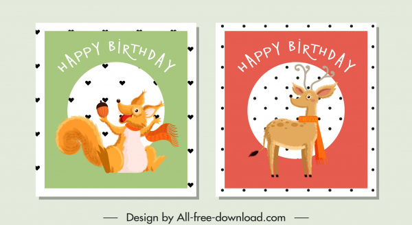 modèles de timbre d'anniversaire stylisés croquis de renne d'écureuil