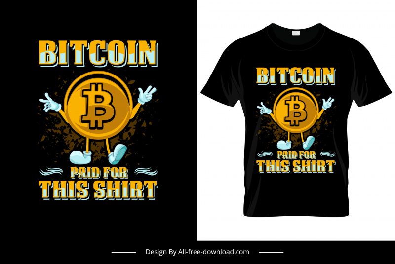 Bitcoin bezahlte für diese Hemdvorlage Kontrast dunkles Design stilisierte Münze Cartoon Skizze