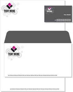 Black And Pink Floral Art On Letterhead Visiting Card And Envelope Template