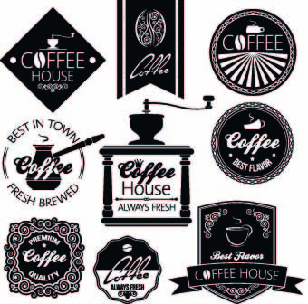 Etichette caffè bianco e nero di vettore