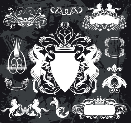 Schwarz-weißes Wappen der Heraldik Vector 5