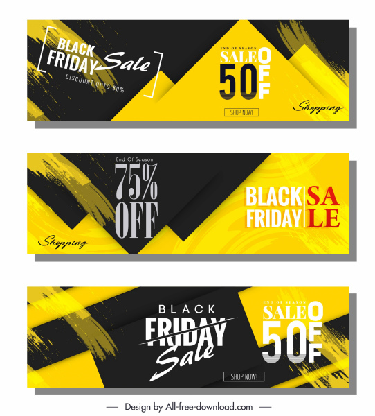 bannières noires de vendredi décor abstrait noir jaune noir