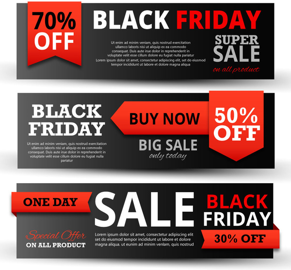 banners de promoção de sexta-feira preto sobre preto design horizontal