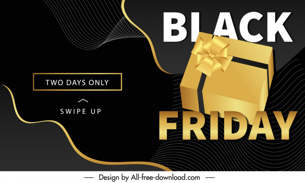 hitam friday sale banner kontras desain kotak hadiah 3d