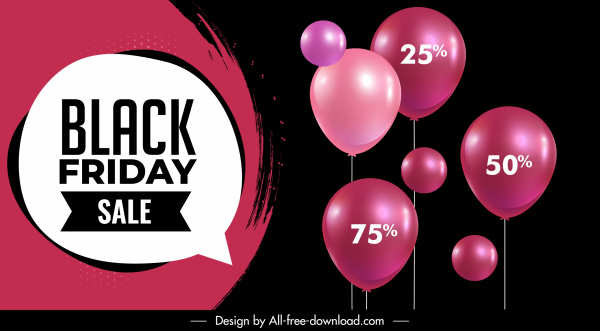 schwarz Freitag Verkauf Banner glänzende Ballons dunkles Design