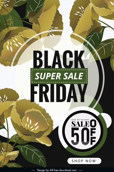 cartel de venta de viernes negro elegante decoración botánica clásica