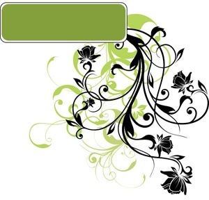 녹색 태그 벡터 디자인 요소에 검은 실루엣 꽃 예술