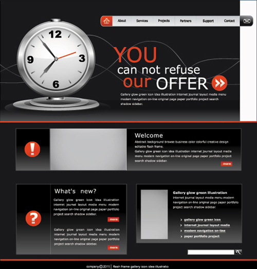 黒スタイル時計ウェブサイト テンプレート ベクトル