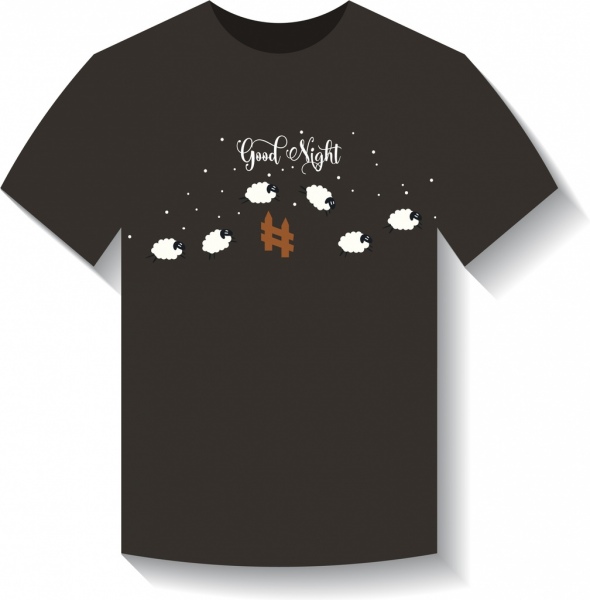 Черная футболка шаблон Сон дизайн овец подсчета декор