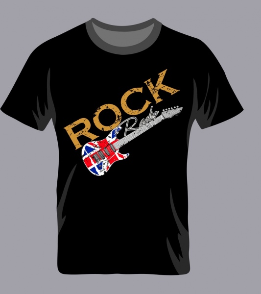 Black Tshirt plantilla estilo grunge rock guitarra icono