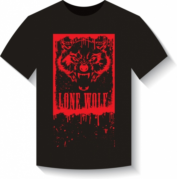 Schwarzes Tshirt Template Red Wolf Symbol ängstlich-Stil