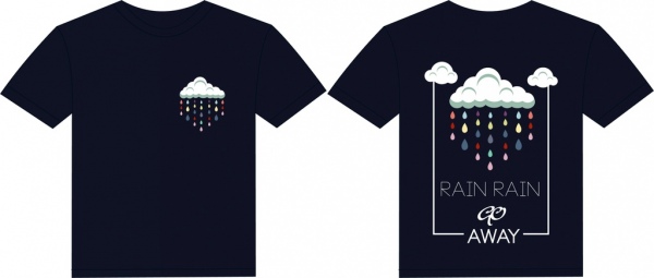Черная футболка шаблон Погода стиль дождь облако значки