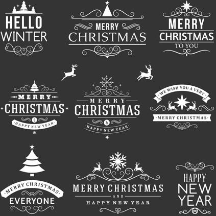 siyah beyaz Noel vintage etiketler vektör