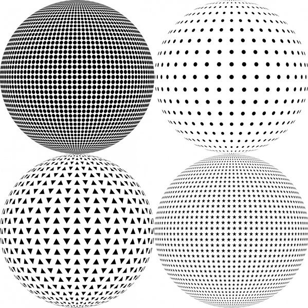 錯視スタイルの黒い白い球体セット