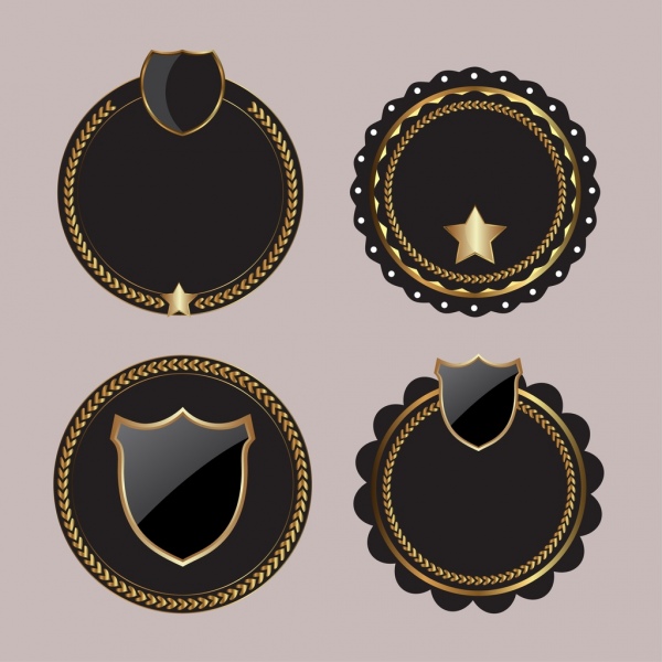 isolement de cercles noirs brillants modèles badges vierges
