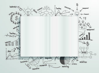 livro em branco com mão desenhada infográficos vector