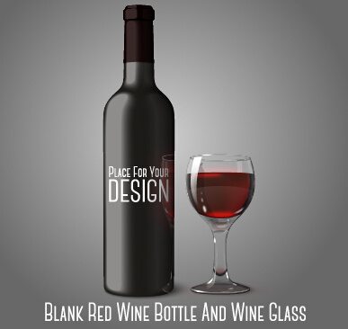 bouteille de vin rouge vierge et vecteur de verre de vin