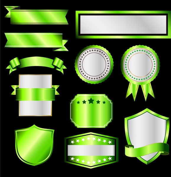 空白销售徽章设置闪亮绿色形状隔离