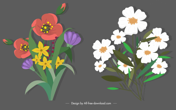 iconos botánicos florecientes colorido boceto clásico