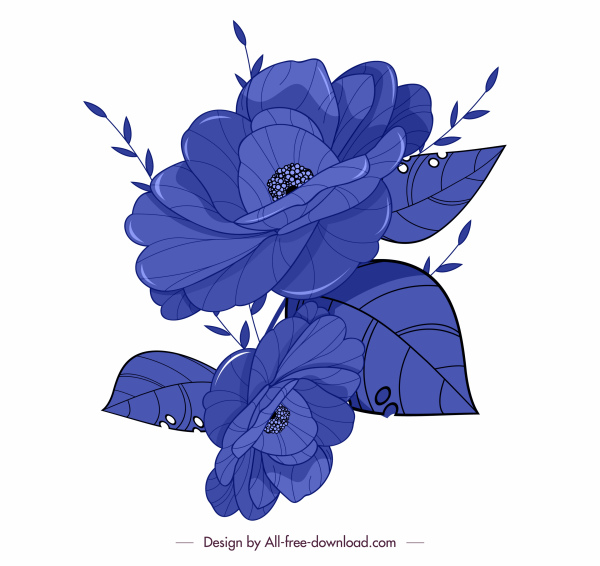 florescendo flor ícone azul decoração clássica