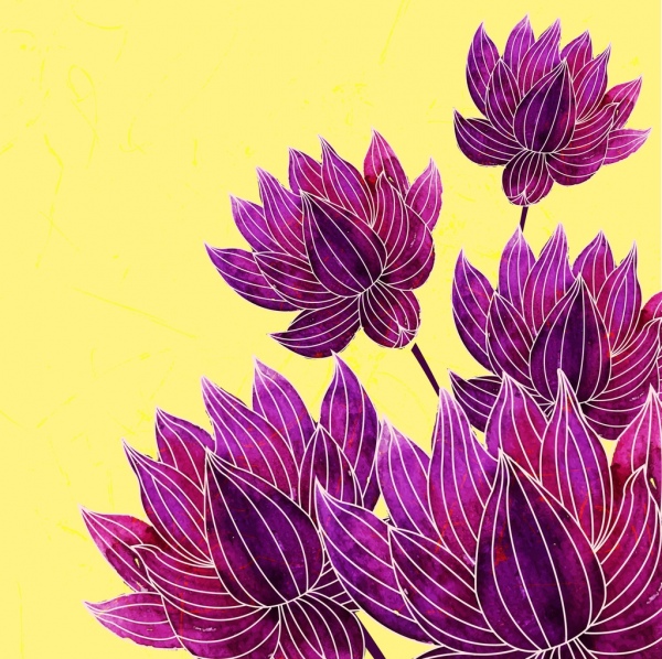 盛开的花朵背景紫素描