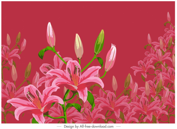 Blooming Lily Painting Dark Colorful Classic Decor