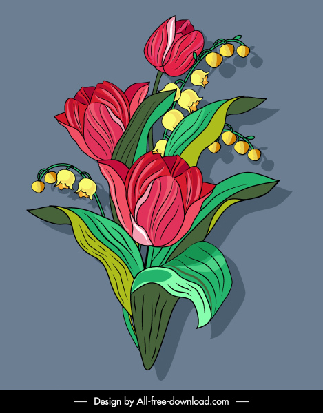 盛开的兰花画五颜六色的古典设计