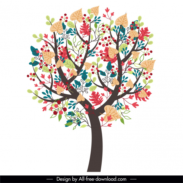 flor ícone da árvore colorido esboço liso desenhado à mão
