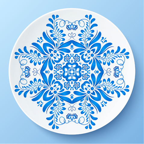 vecteur de conception créative en porcelaine bleue et blanche