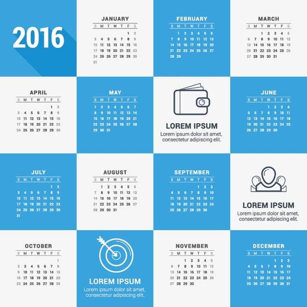 Blue And White16 Calendar Template