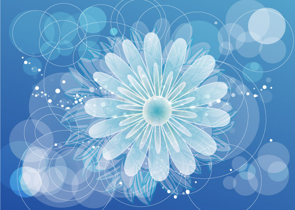 blauer Hintergrund mit Kreisen und Blumen
