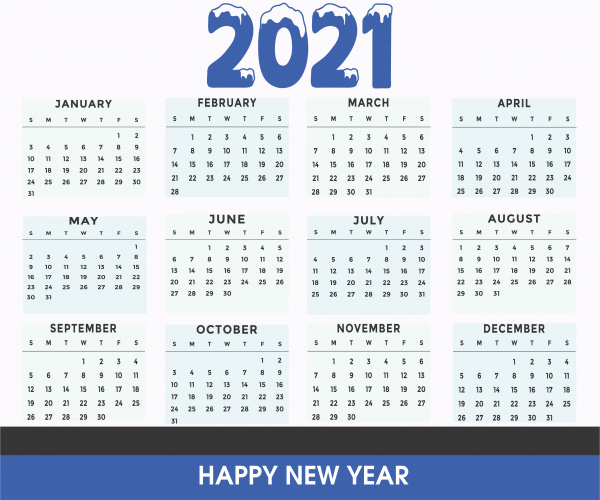 calendario azul para el nuevo año 2021