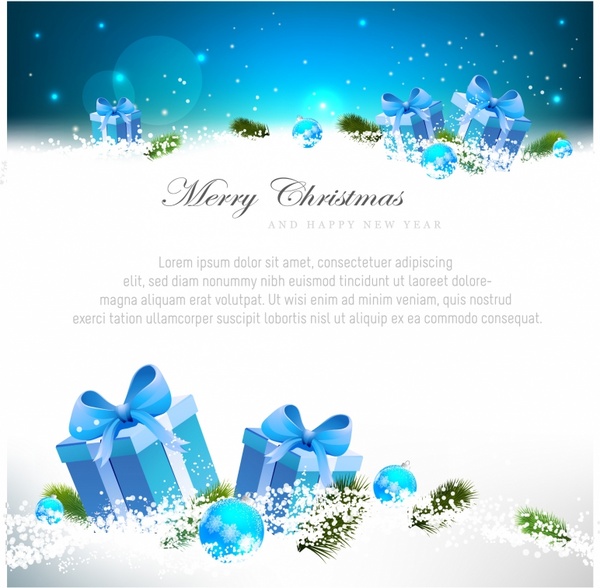 cartão de Natal com caixas de presente de azul