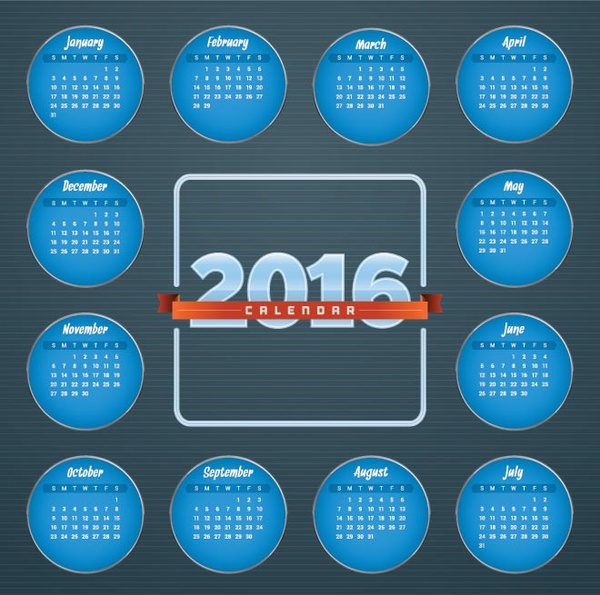 Blue Circle Month Block16 Calendar Template