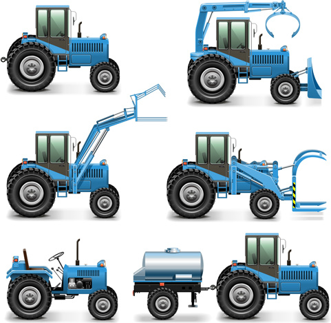 Graphiques vectoriels de véhicules de construction bleus