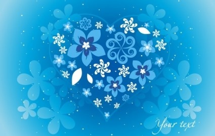 mavi çiçek kalp vektör