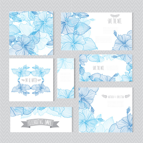 Blue Flower Banner With Cards Vector