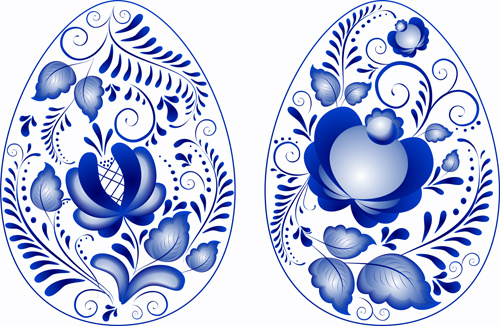 Telur Paskah bunga biru vektor