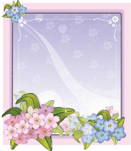 blaue Blume auf lila Blume Karte Vorlage Vektor
