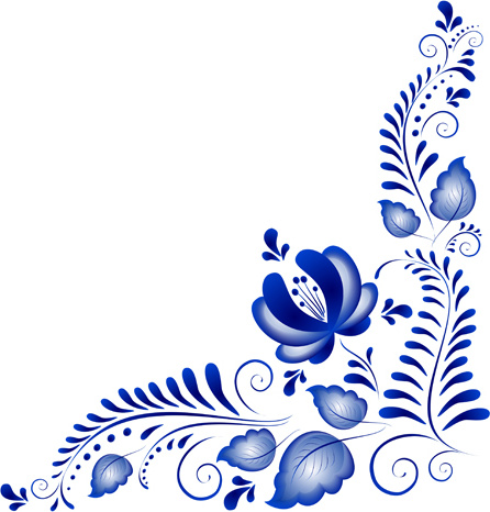 ลายดอกไม้สีฟ้าเครื่องประดับมุมเวกเตอร์