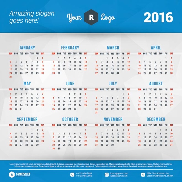 tempat biru header untuk logo16 kalender template